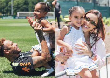 BRUNA BIANCARDI VISITA NEYMAR EM TREINO DA COPA DO MUNDO NOS ESTADOS UNIDOS ACOMPANHADA DE MAVIE