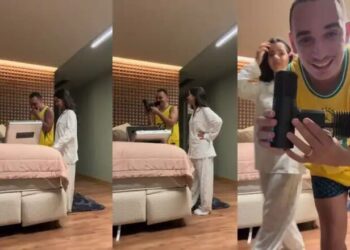 JOÃO GOMES GANHA MICROFONE PROFISSIONAL DE R$ 300 MIL DE SUA ESPOSA ARY MIRELLE E SE EMOCIONA COM SURPRESA